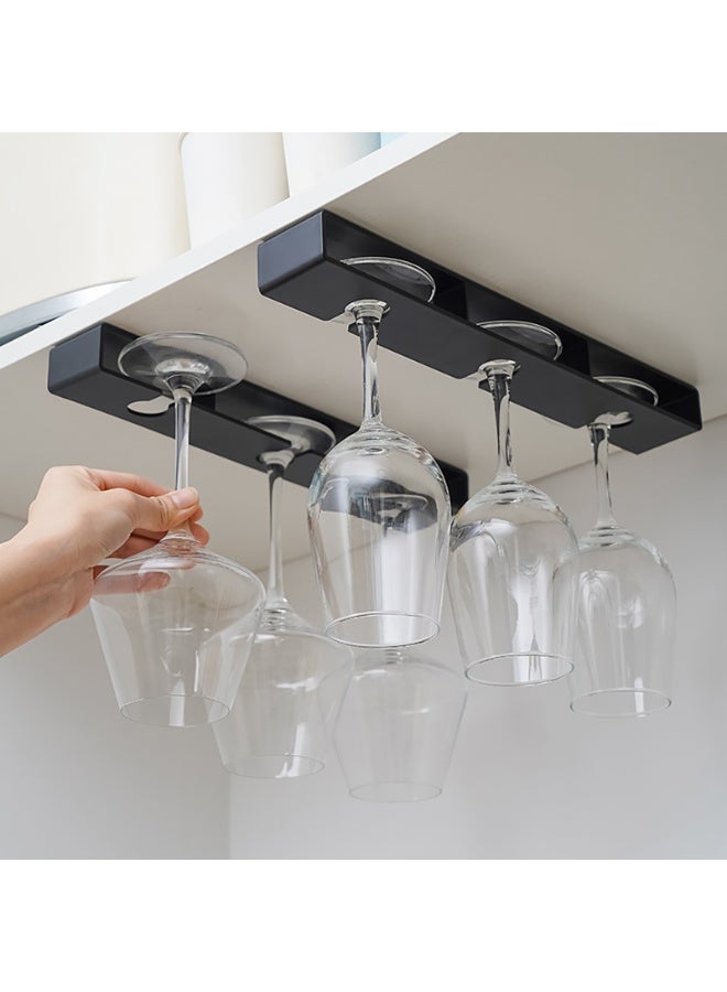 Wine Glass Holder - Punch-free Wine Glasses Holder Under Cabinet, Hanging Stemware Rack, for Bar Under Cabinet Wine Glass Holder self-adhesive (Excluding Cups) (2 Pack-Black-B) - Image 1